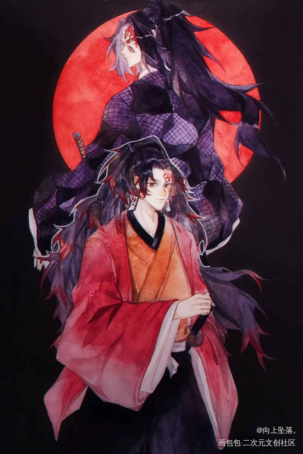 。_鬼灭之刃手绘水彩绘画作品