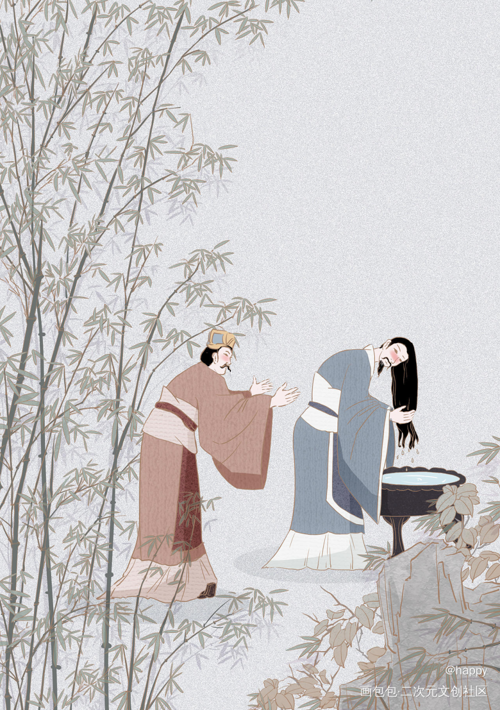 中华传统文化_古风人物平涂求点评插画原创绘画作品