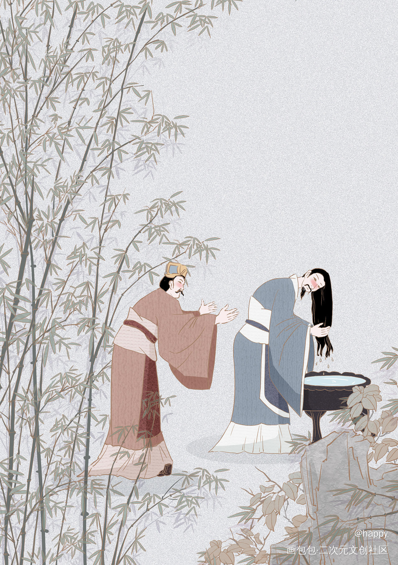 中华传统文化_古风人物平涂求点评插画原创绘画作品