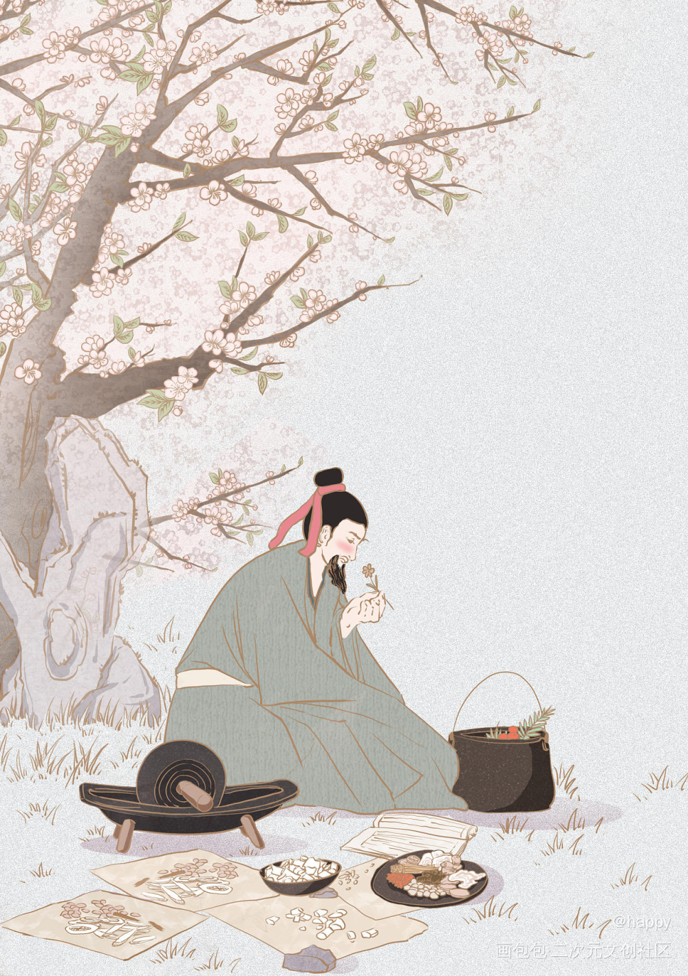 中华传统文化_古风人物平涂求点评插画原创绘画作品