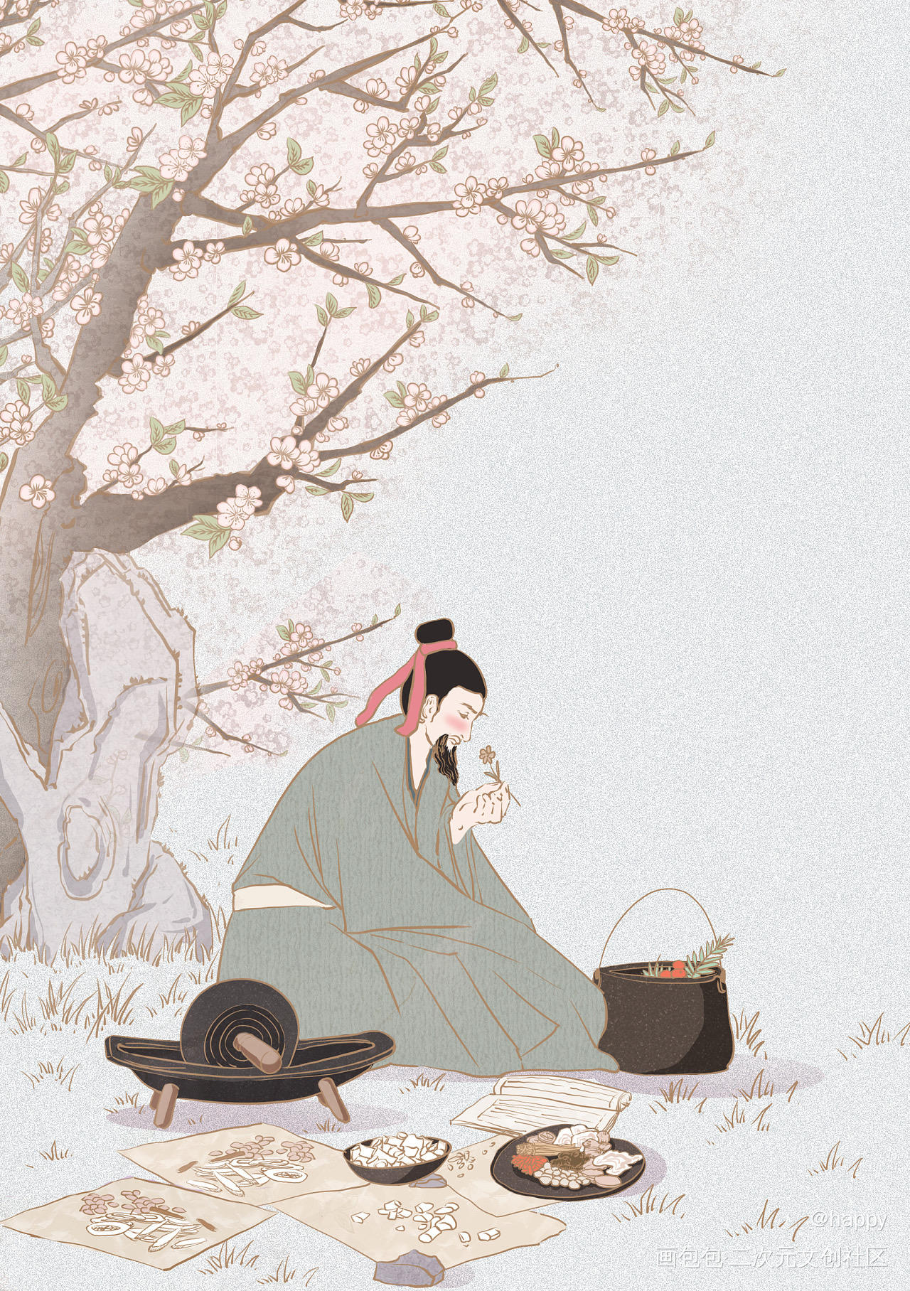 中华传统文化_古风人物平涂求点评插画原创绘画作品