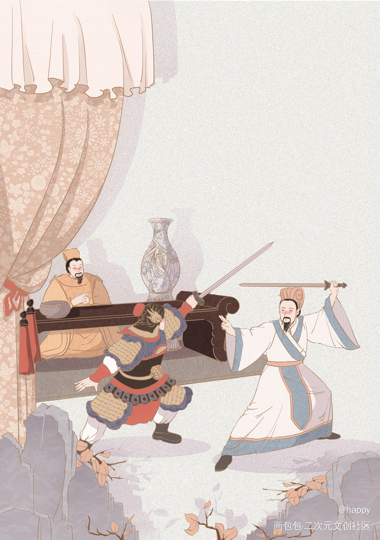 中华传统文化_古风人物平涂求点评插画原创绘画作品