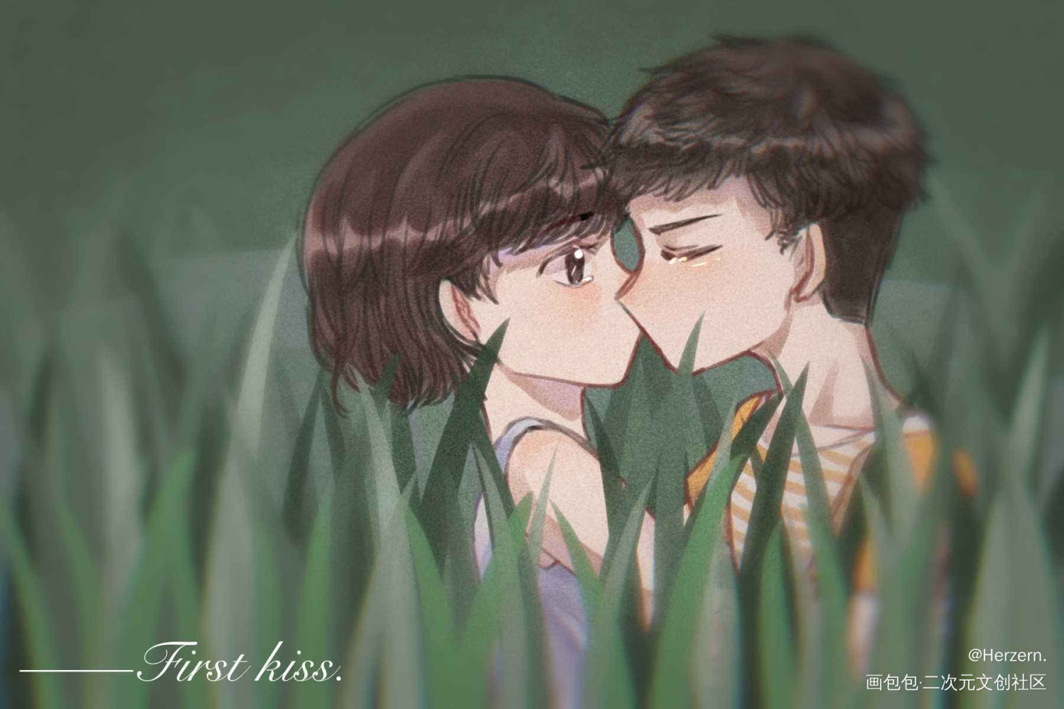 初吻_小白杨188男团白新羽俞风城绘画作品