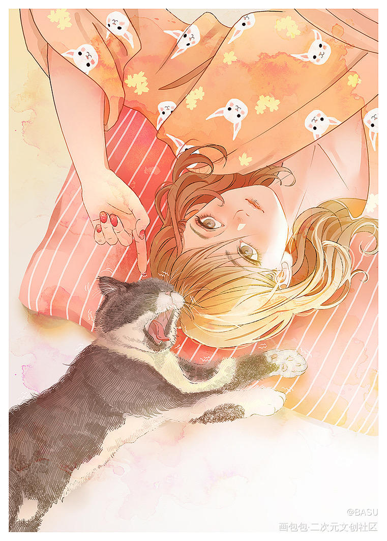 猫与少女_水彩日系我要上首推头像插画原创绘画作品