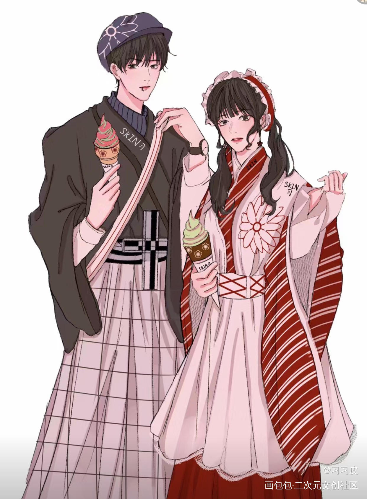 摸鱼_平涂日系求点评求配文我要上首推插画原创绘画作品