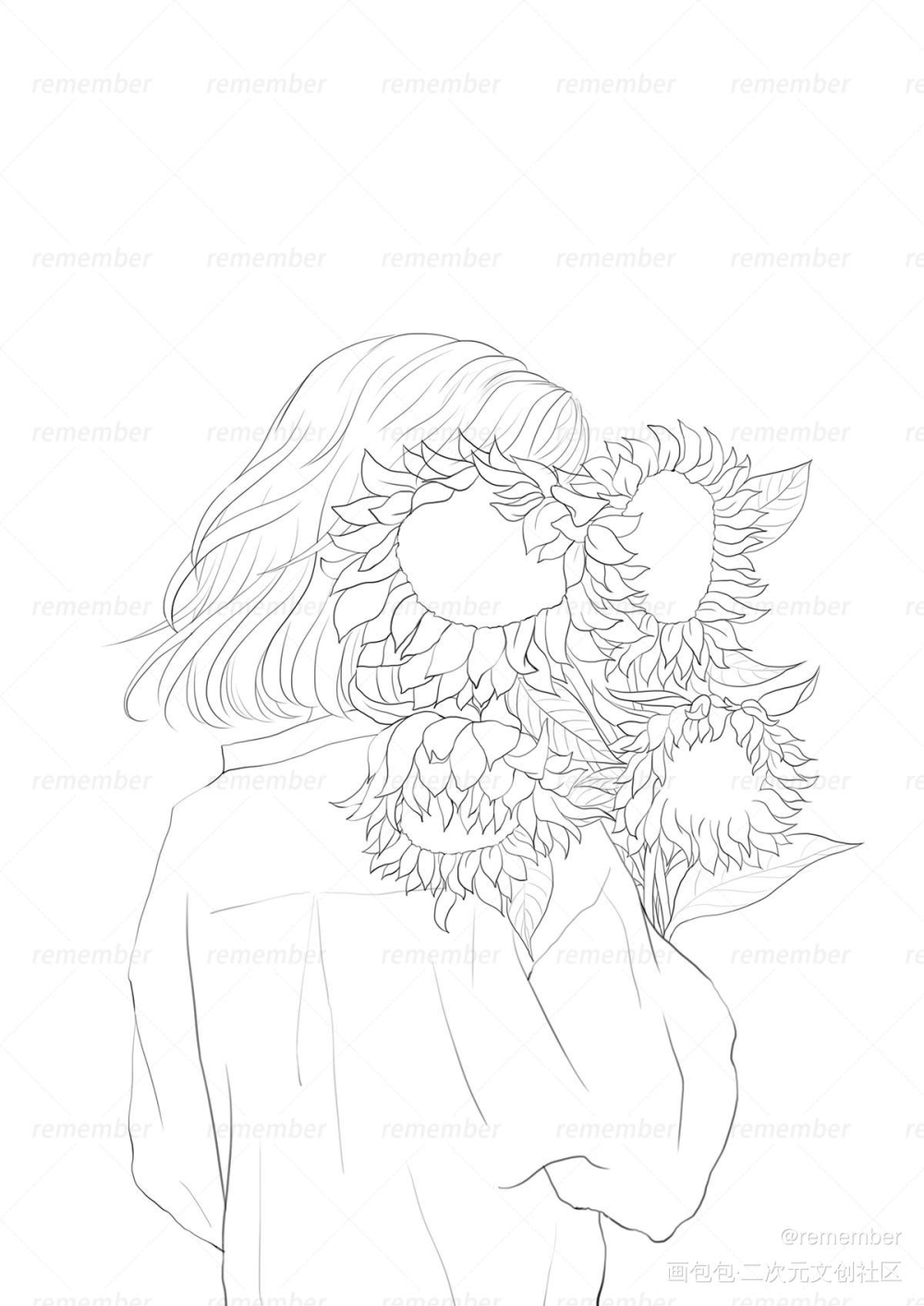 拥抱向日葵 插画_厚涂平涂日系插画原创绘画作品