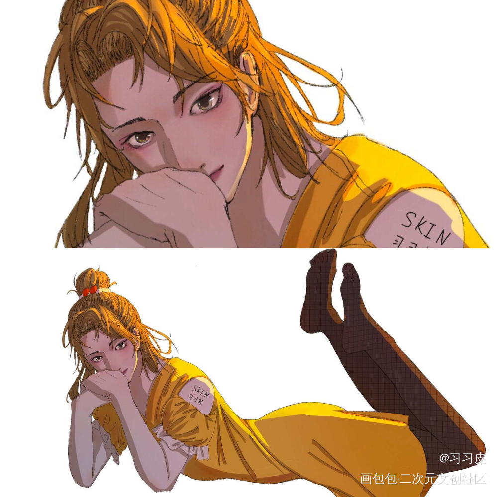 淡黄长裙温小辉_188男团温小辉求配文我要上首推头像插画绘画作品