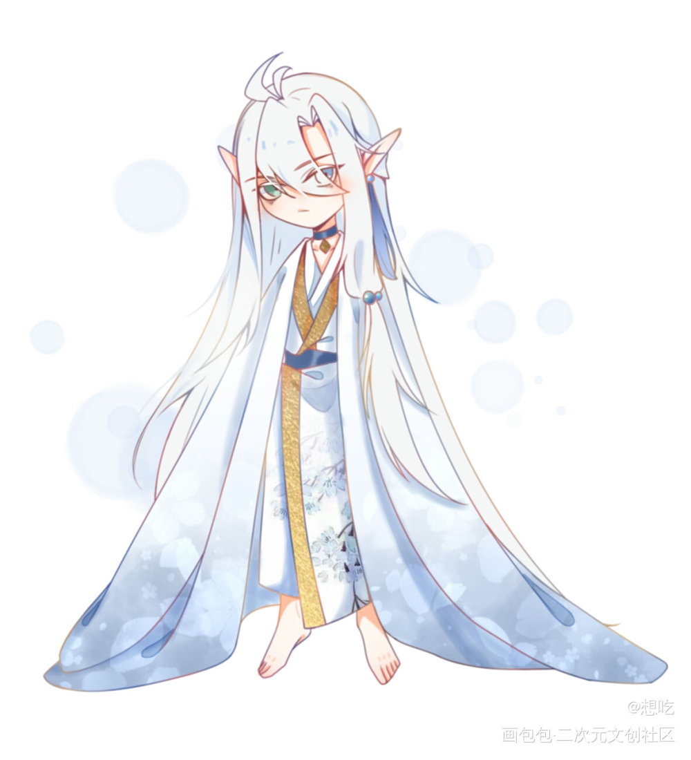 也是自设_古风单人站姿少年白发精灵耳长发原创oc绘画作品