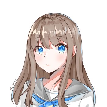 练习_平涂日系校园单人制服蓝色系蓝瞳蝴蝶结长发大头少女头像练习