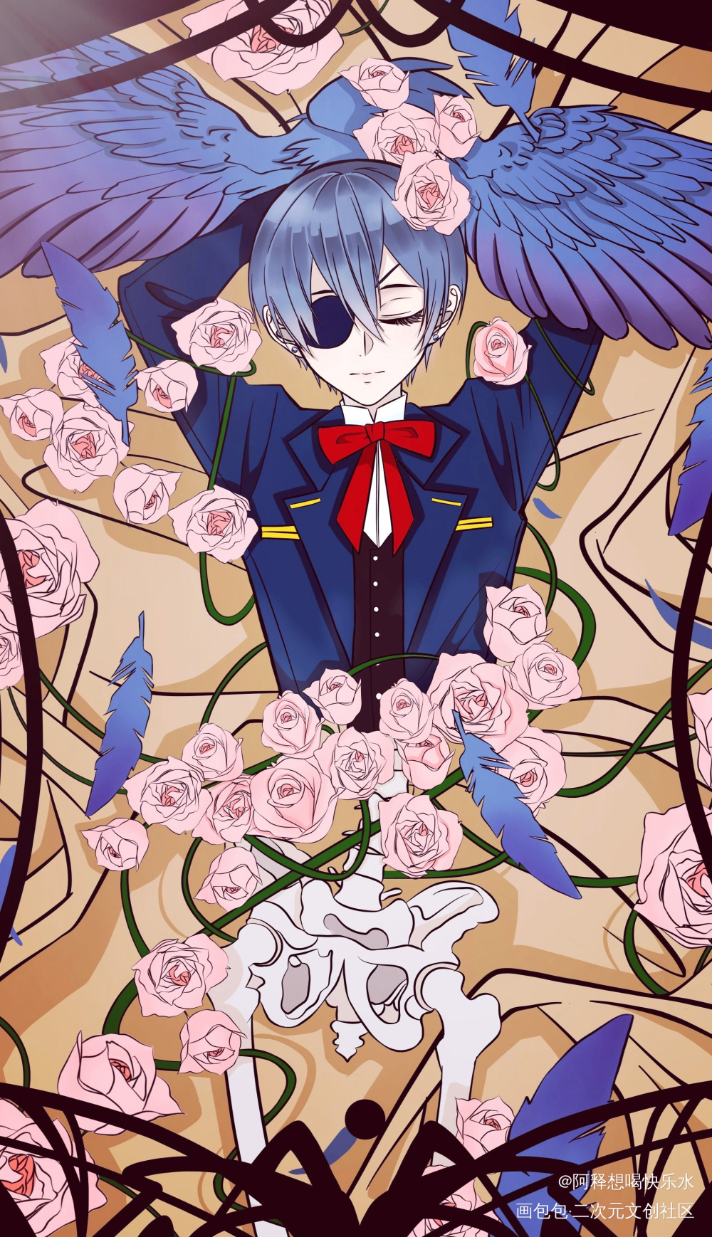 谁杀死了知更鸟_黑执事啵酱夏尔平涂插画绘画作品