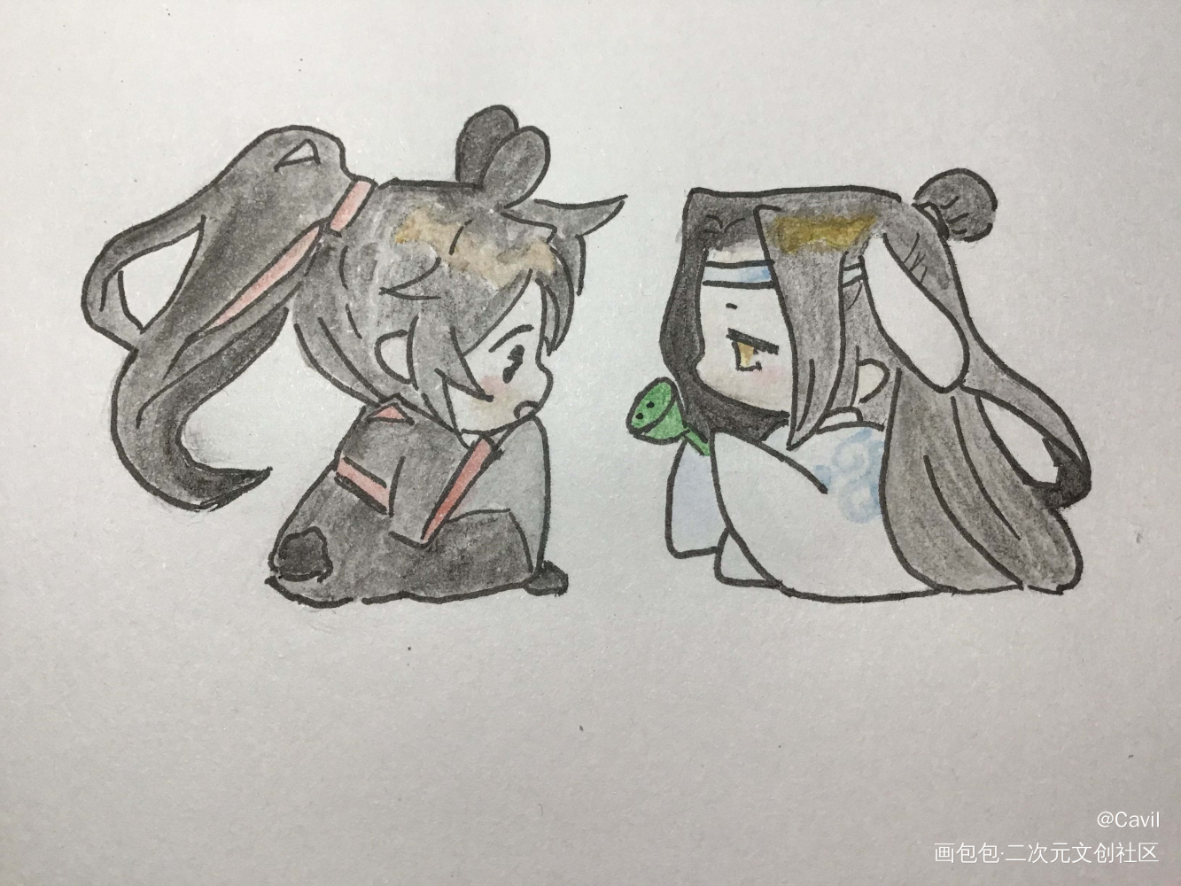 第一次临摹_魔道祖师蓝忘机魏无羡绘画作品
