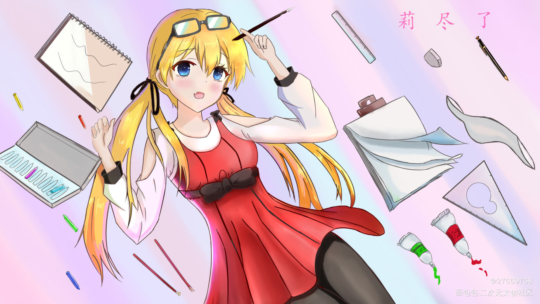 插画，头像_立绘厚涂日系头像插画茜葵あかね绘画作品