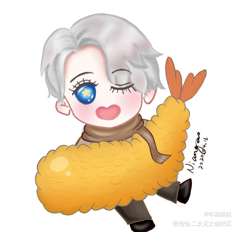 抱着天妇罗的维克多～_冰上的尤里维克多头像绘画作品