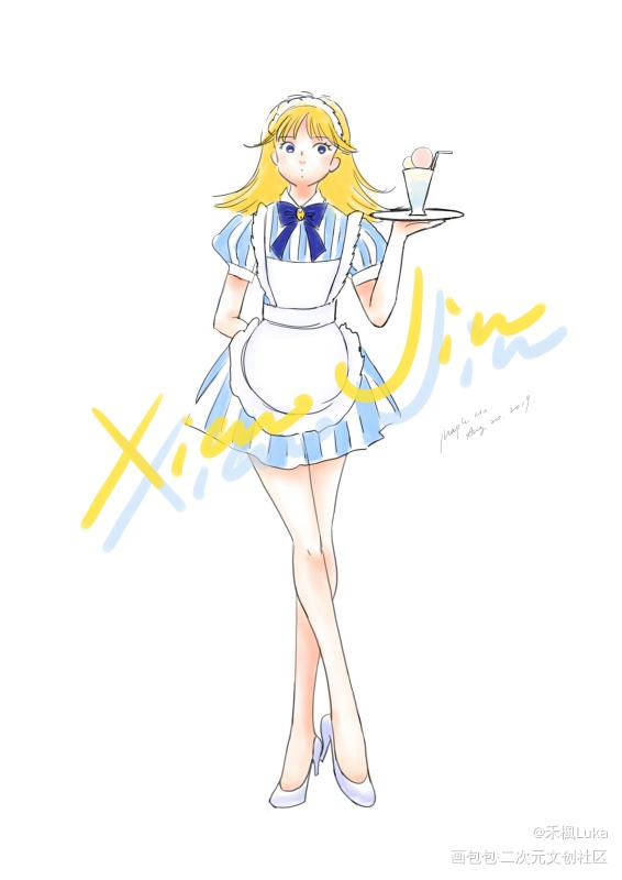 兼职咖啡馆waiter小金_小金立绘平涂日系人设少女插画原创绘画作品