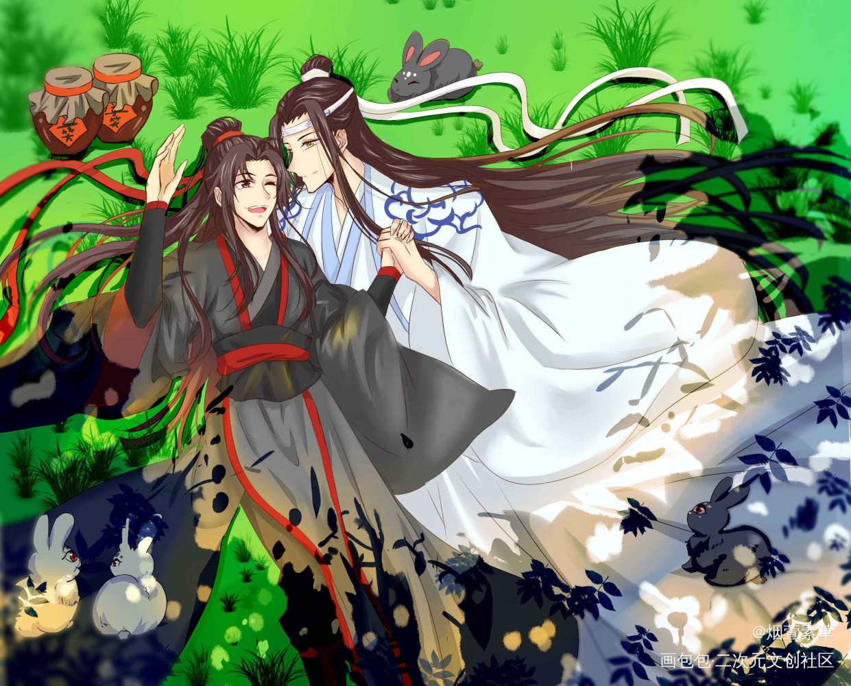 蓝忘机魏无羡平涂动漫同人红色系小说同人魔幻双人耽美蓝色系少年求