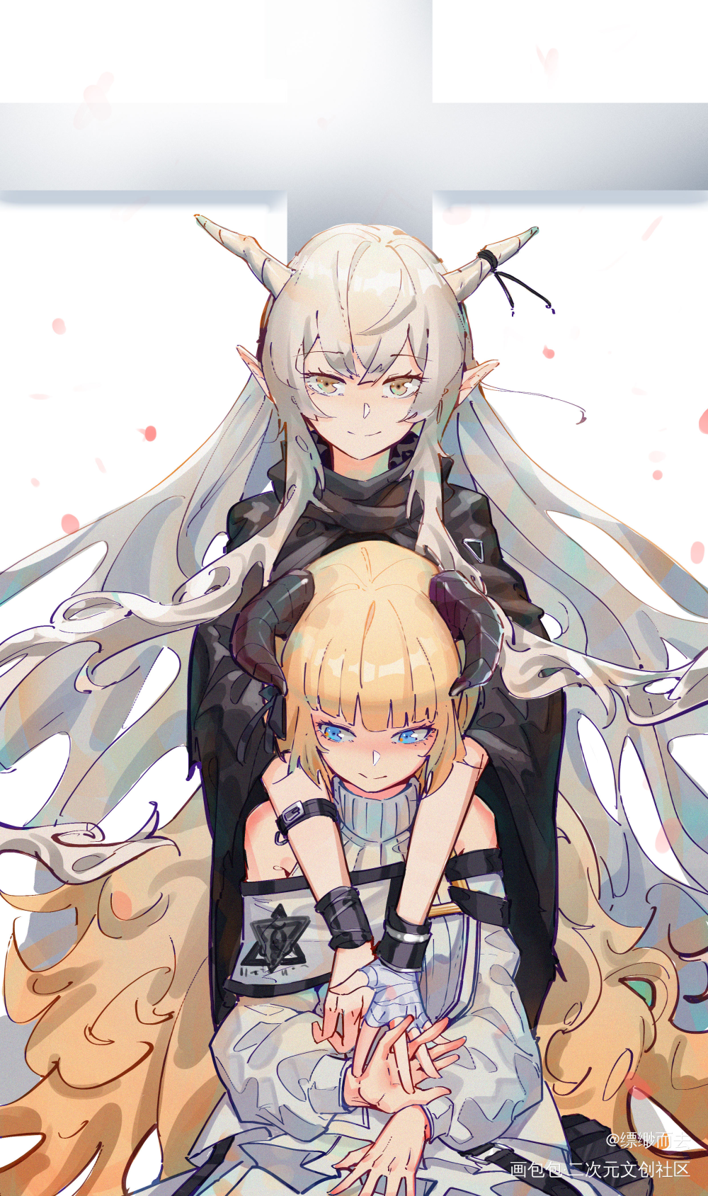 恶魔组_明日方舟夜莺闪灵日系插画绘画作品