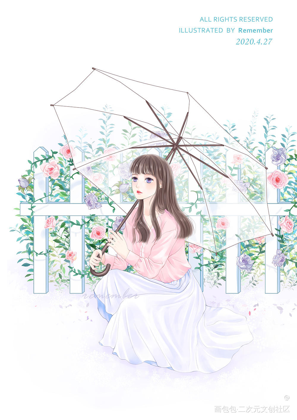 打伞女孩_厚涂日系唯美我要上首推插画小清新绘画原创绘画作品