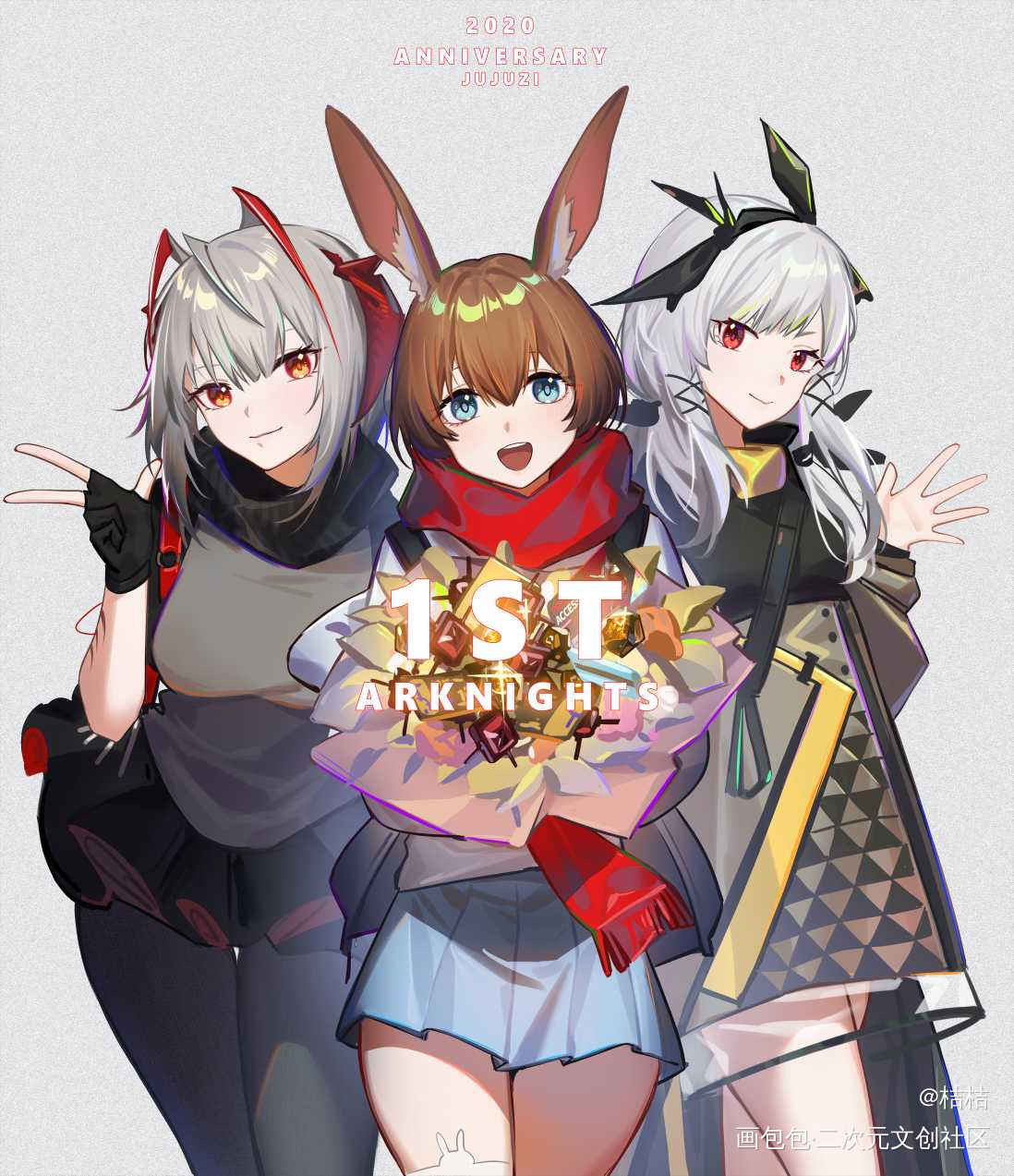 一周年大礼包_明日方舟W温蒂阿米娅厚涂日系绘画作品