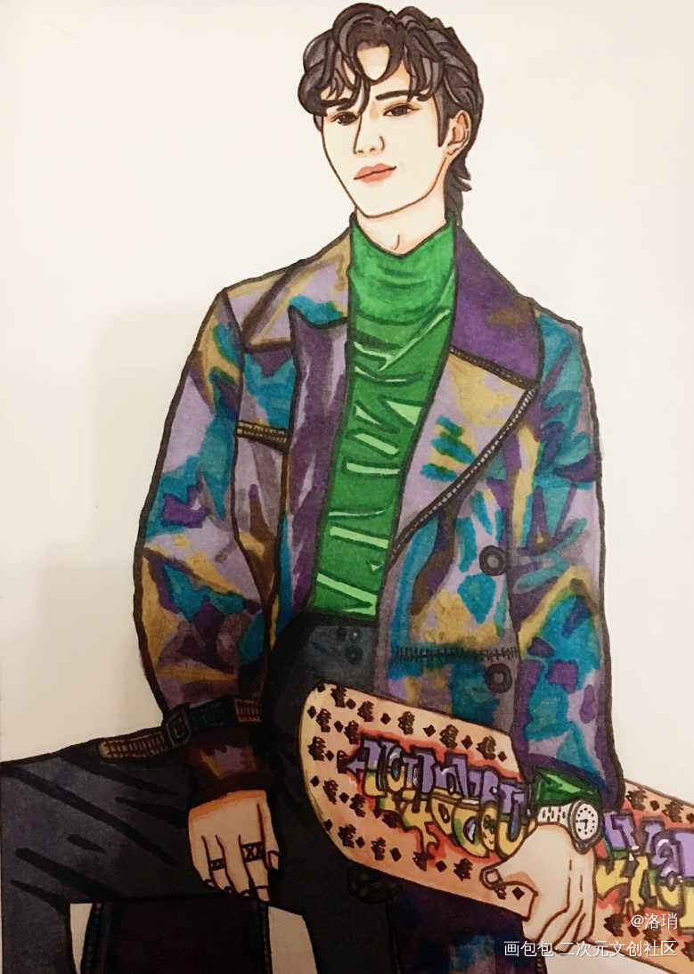滑板酷盖_肖战博君一肖博君一肖王一博绘画作品