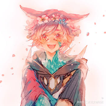 早安_最终幻想14小红猫水晶公古拉哈提亚厚涂日系头像插画绘画作品