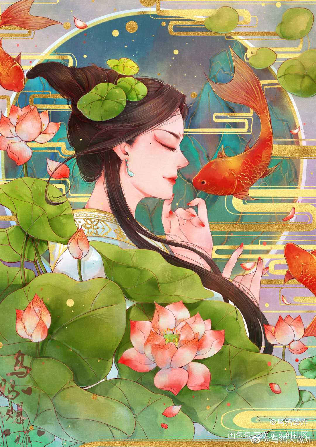 锦鲤，希望顺利毕业！！！_平涂插画原创oc绘画作品