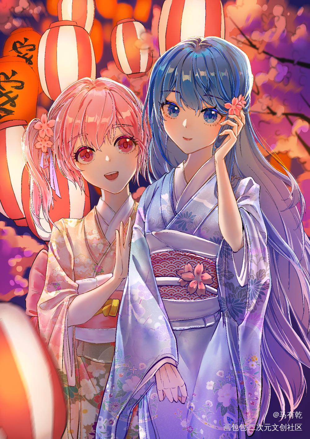 一起去夏日祭吧_平涂日系贺图头像插画原创人物原创原创ococ绘画作品