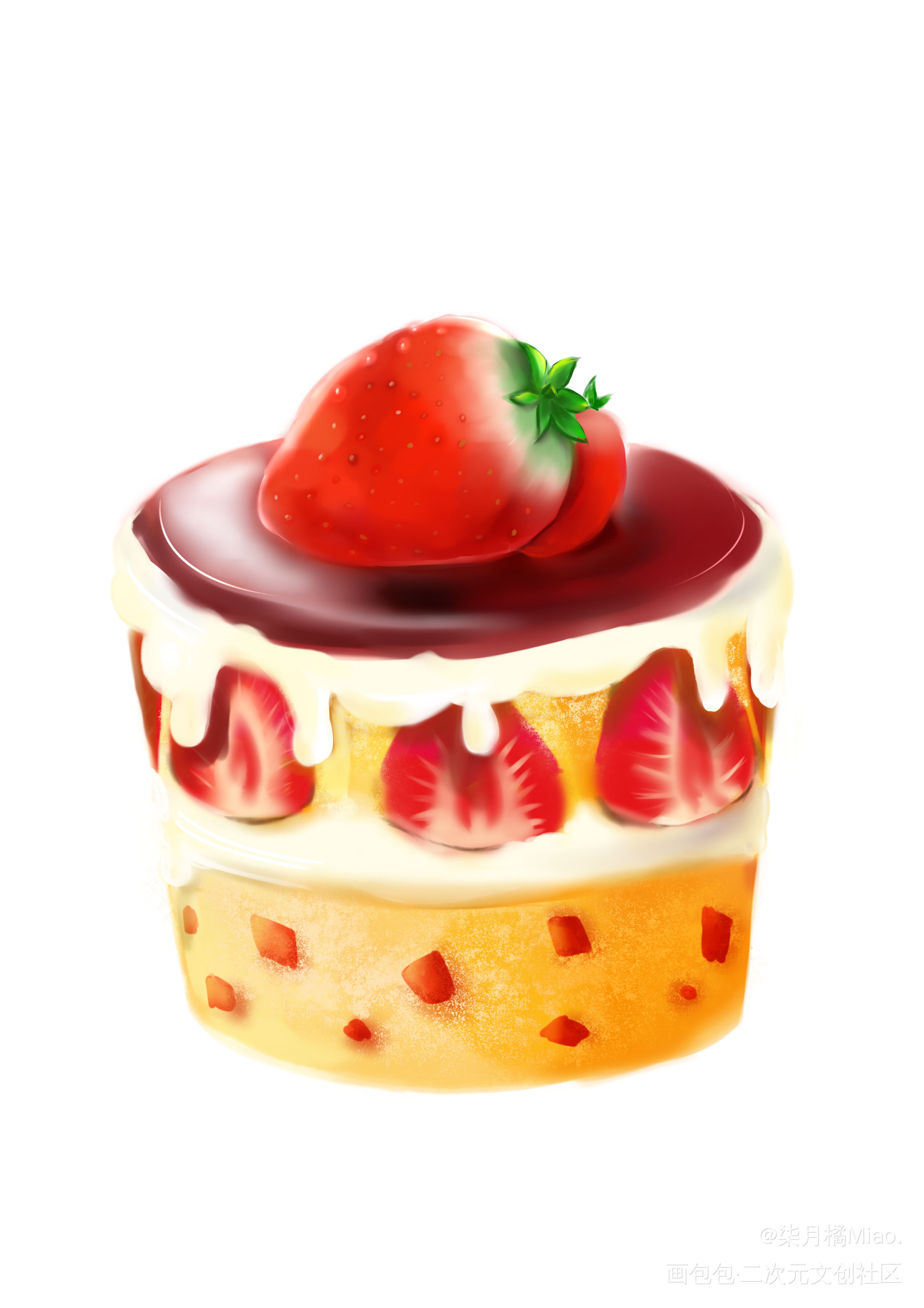 草莓蛋糕_插画原创原创绘画作品