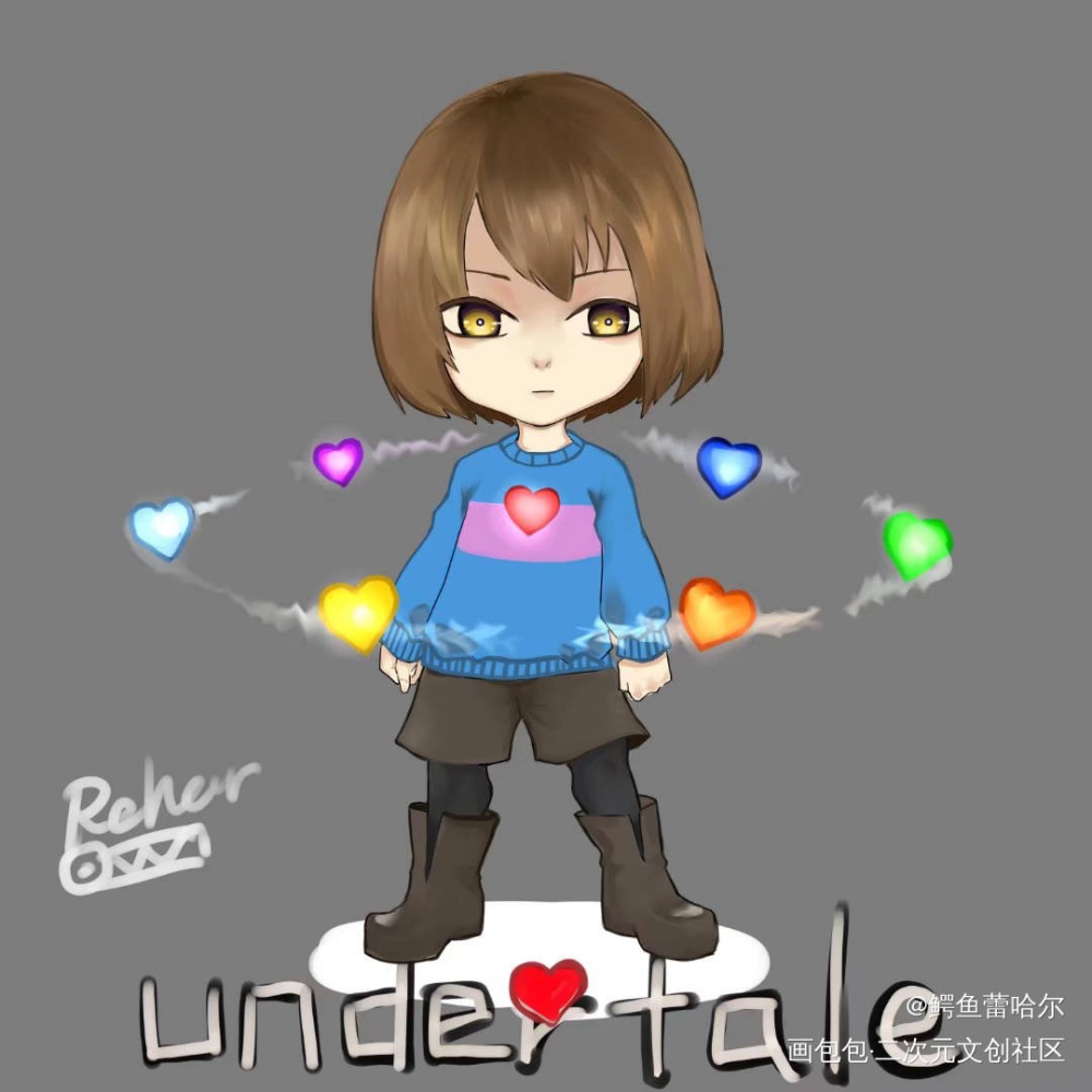 传说之下（福）和（猹）_传说之下厚涂Q版头像绘画作品