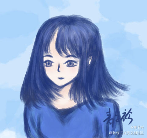 蓝色_原创女头绘画作品
