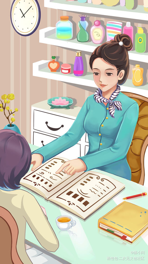 布丁管家APP开机图（3P）_半厚涂平涂插画女孩原创绘画作品