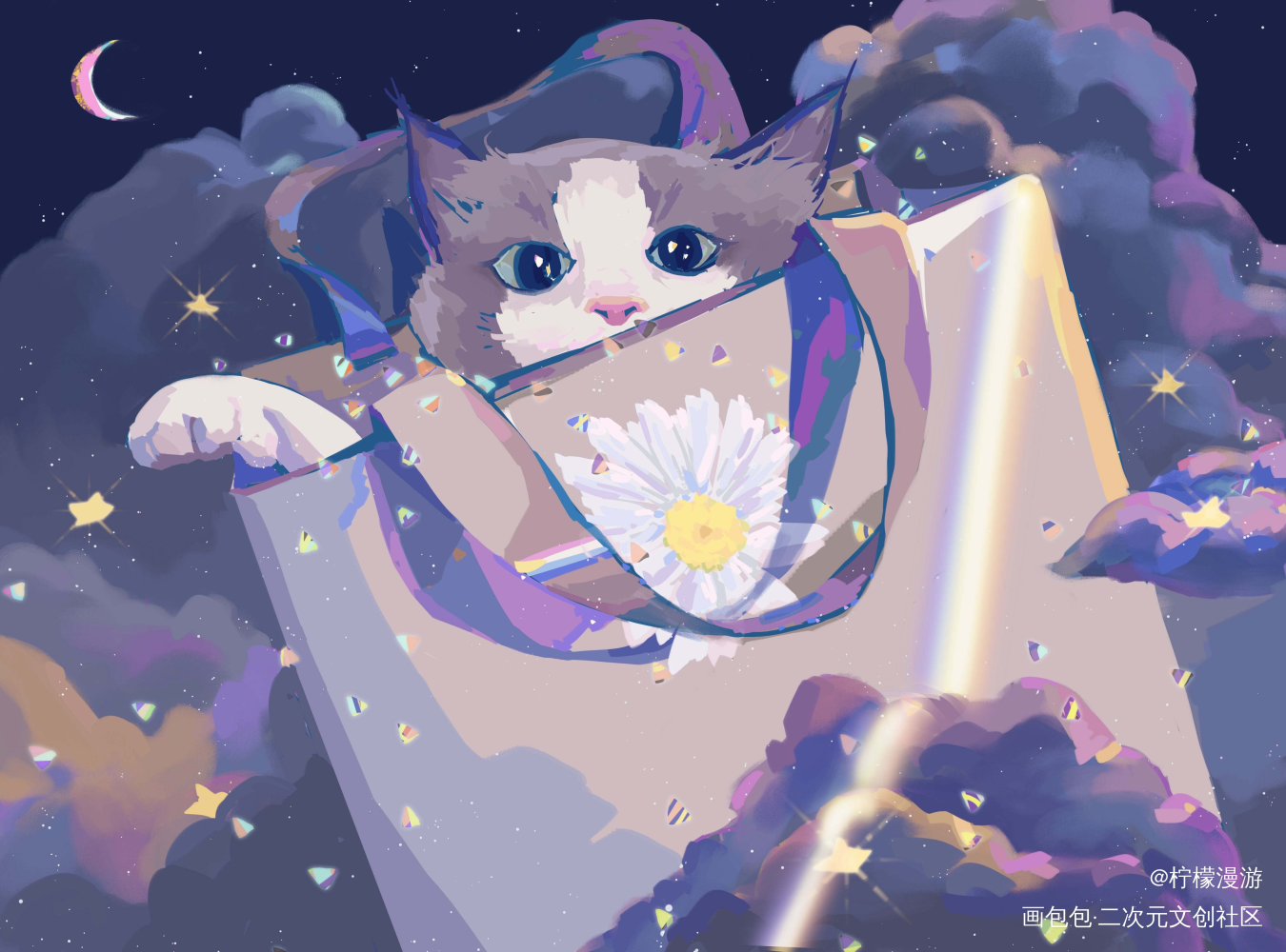 听说袋子放久了会长出猫来_我要上首推插画原创插画板绘插画绘画作品