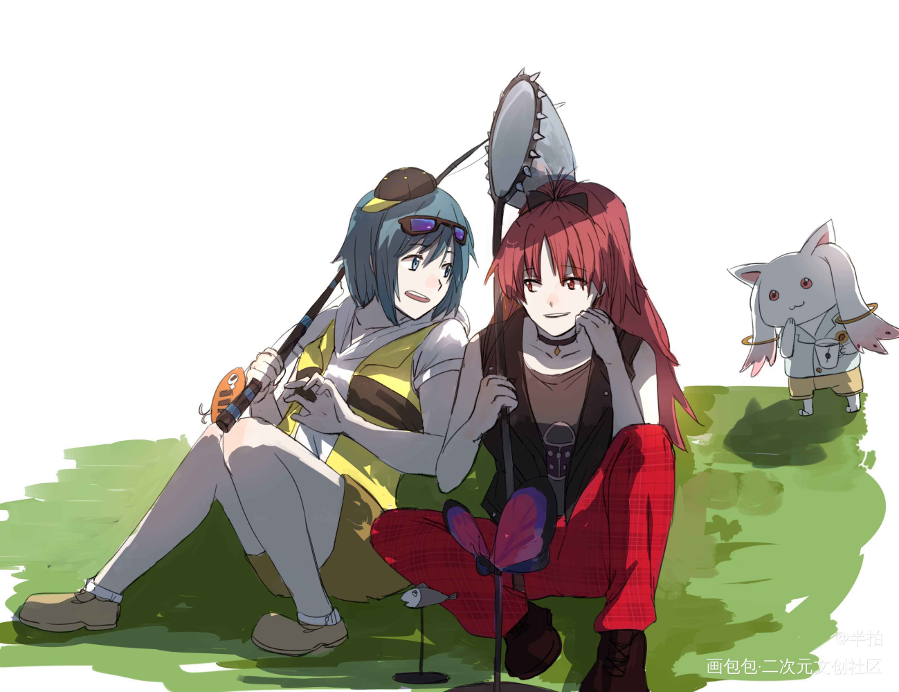 红蓝_魔法少女小圆佐仓杏子美树沙耶加日系头像绘画作品