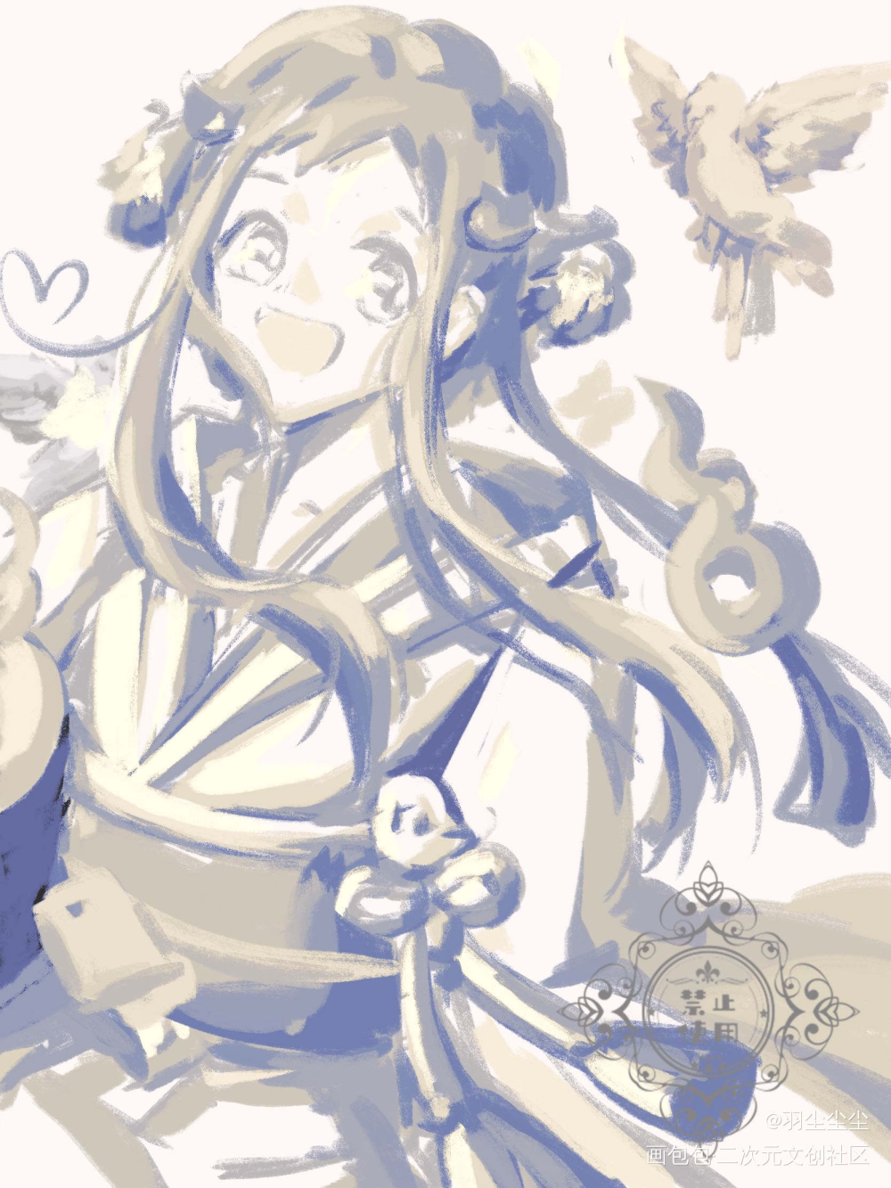 【地花】和服宁宁_地缚少年花子君八旬宁宁厚涂日系头像绘画作品