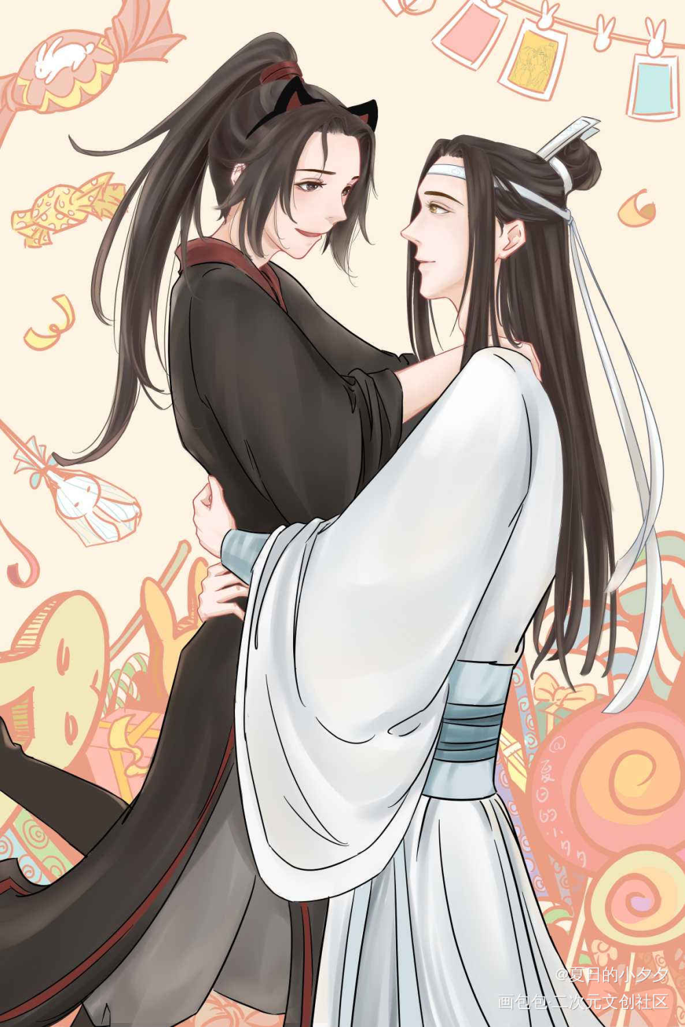 忘羡_魔道祖师忘羡蓝忘机魏无羡六一同人绘画作品