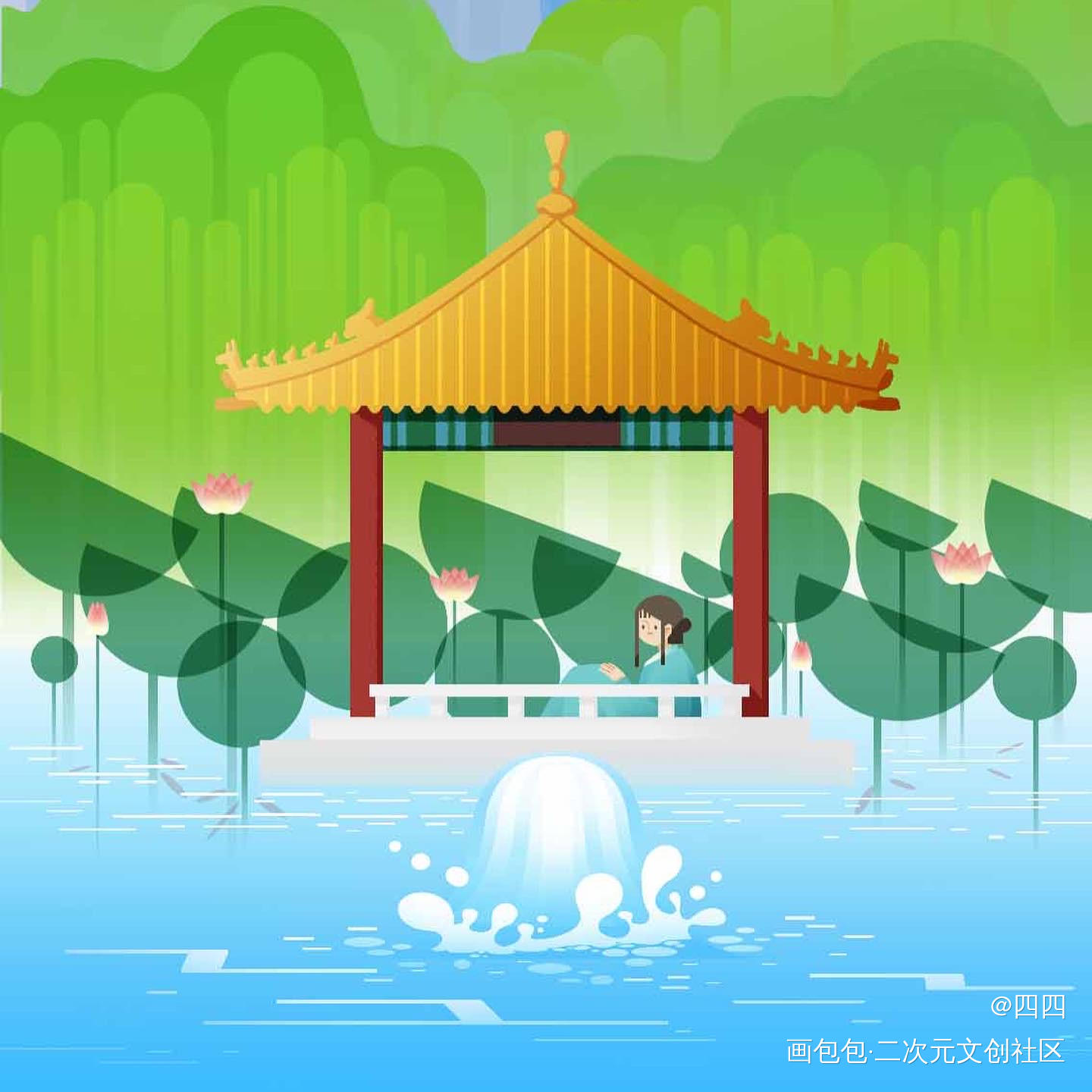 泉悦济南_扁平商业插画欧美城市插画原创绘画作品
