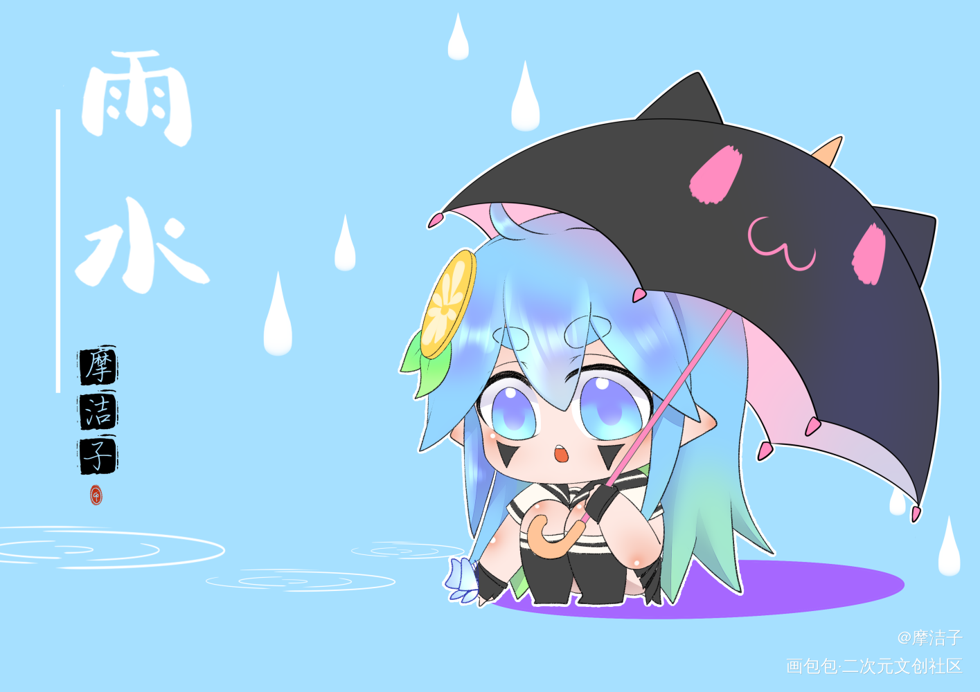 雨水_凹凸世界安莉洁Q版头像壁纸绘画作品