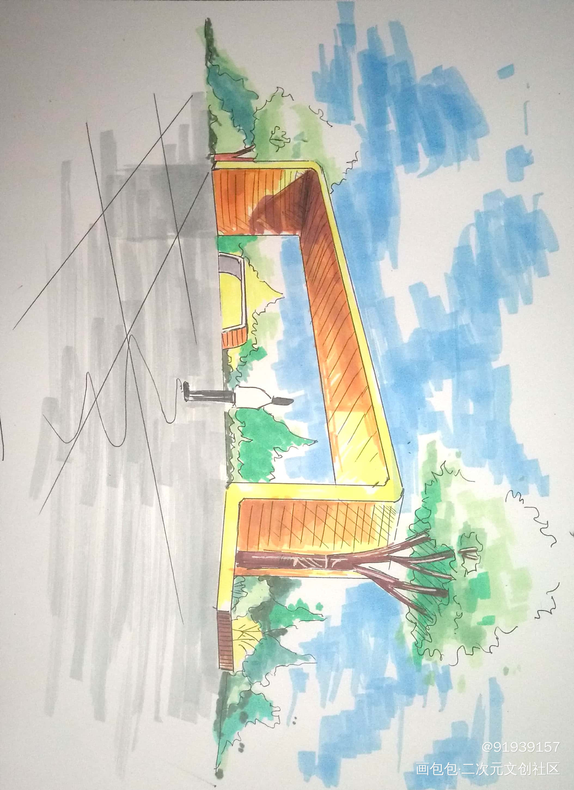 潦草的马克笔廊架临摹|ω･)و_临摹绘画作品