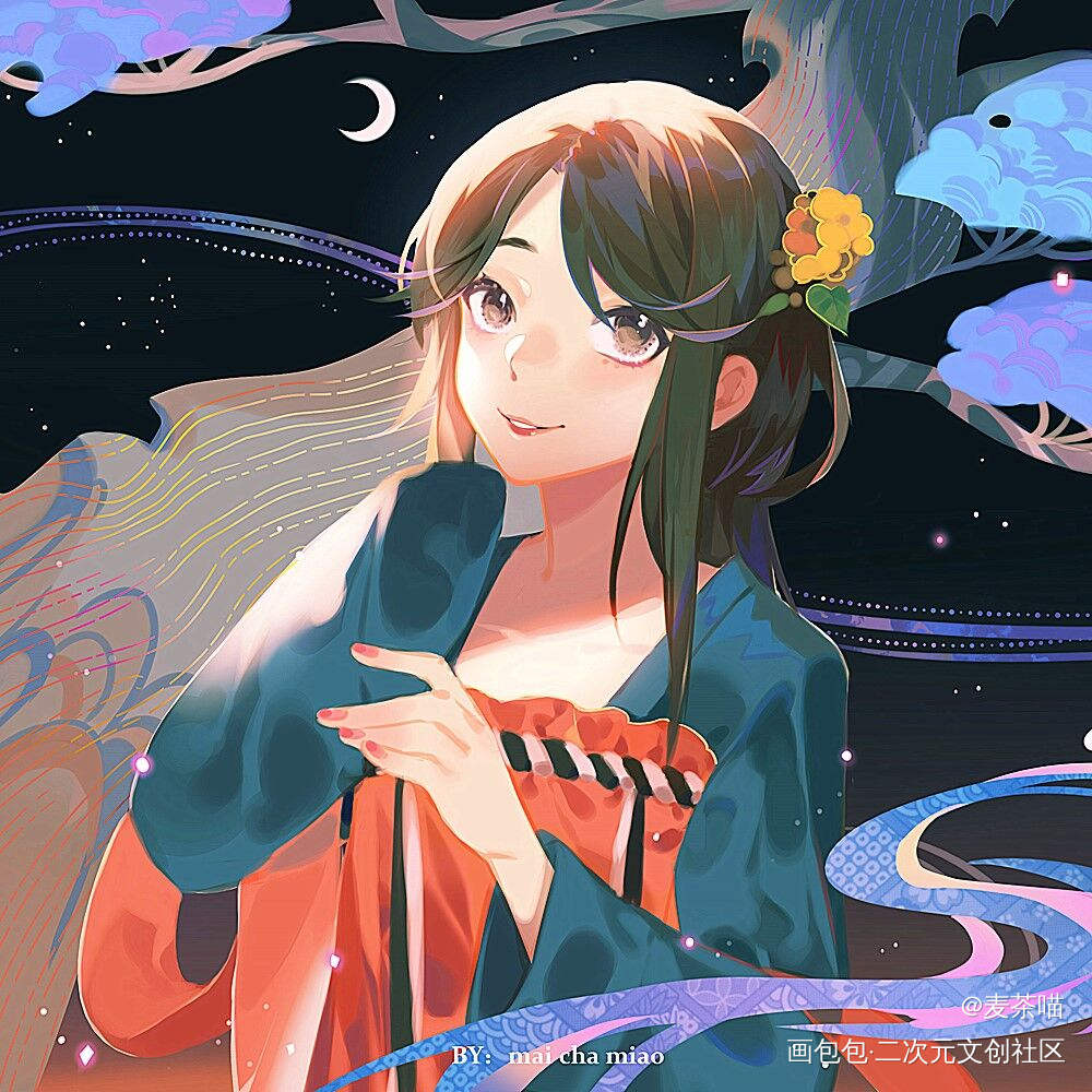 古风月下_厚涂求点评求配文我要上首推插画原创原创ococ绘画作品