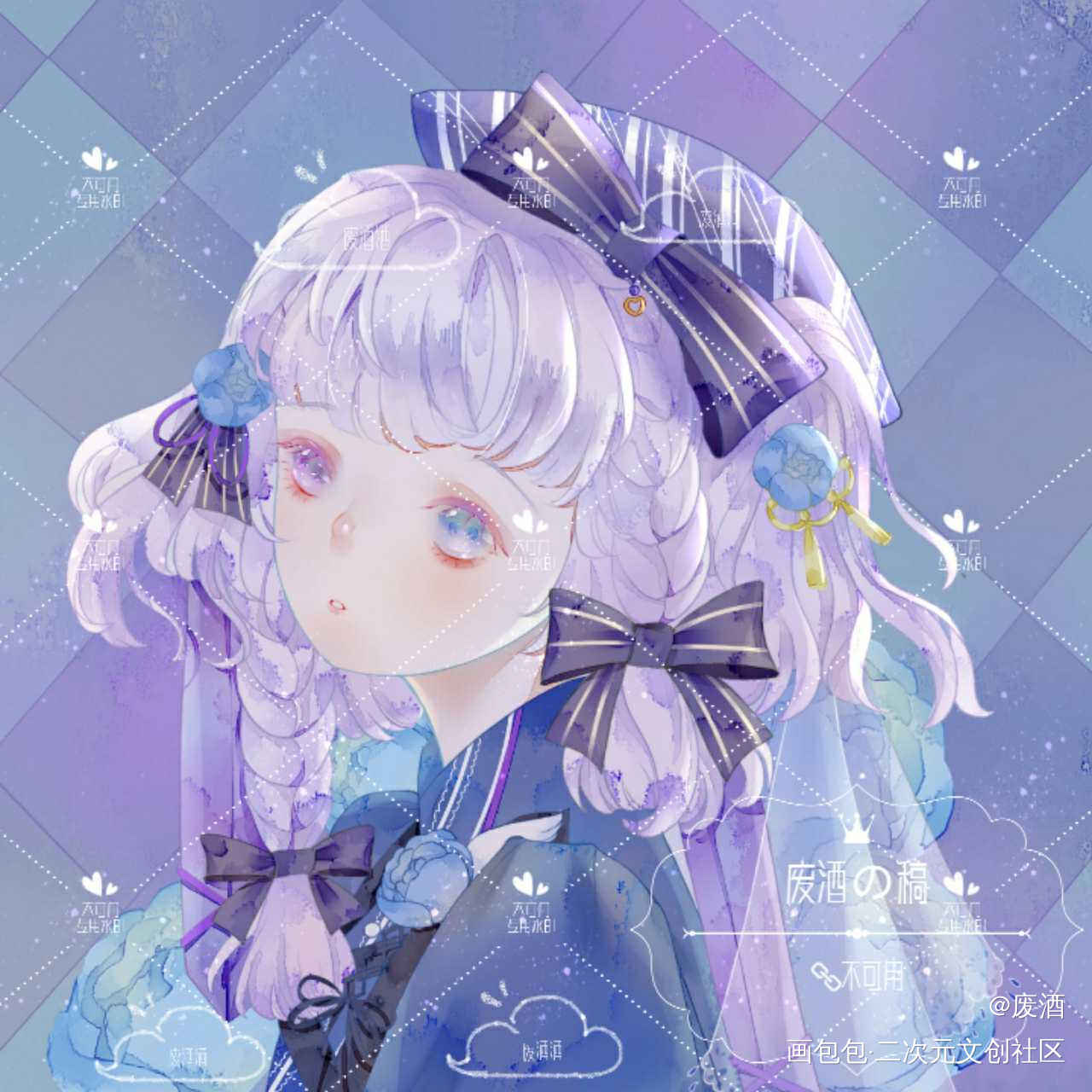 客单_平涂日系少女tag头像同人oc绘画作品