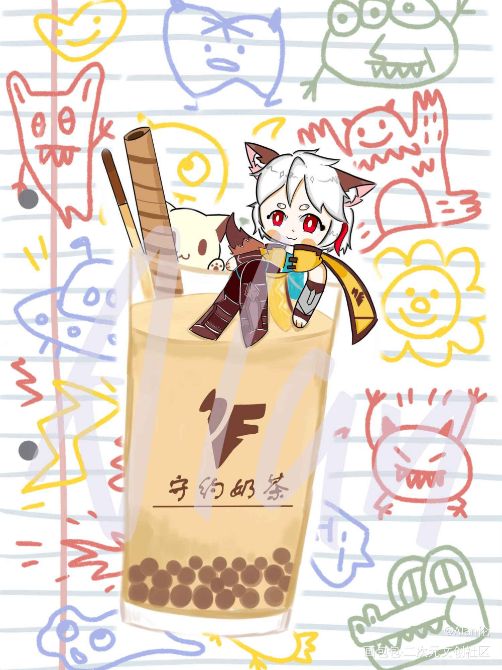 珍珠奶茶加守约_王者荣耀百里守约Q版同人周边设计绘画作品