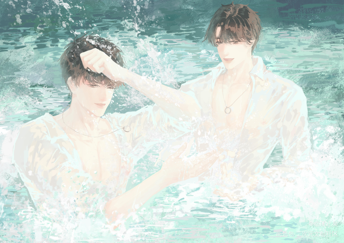 带小公举来海边玩_职业替身188男团晏周周翔晏明修厚涂插画同人绘画作品