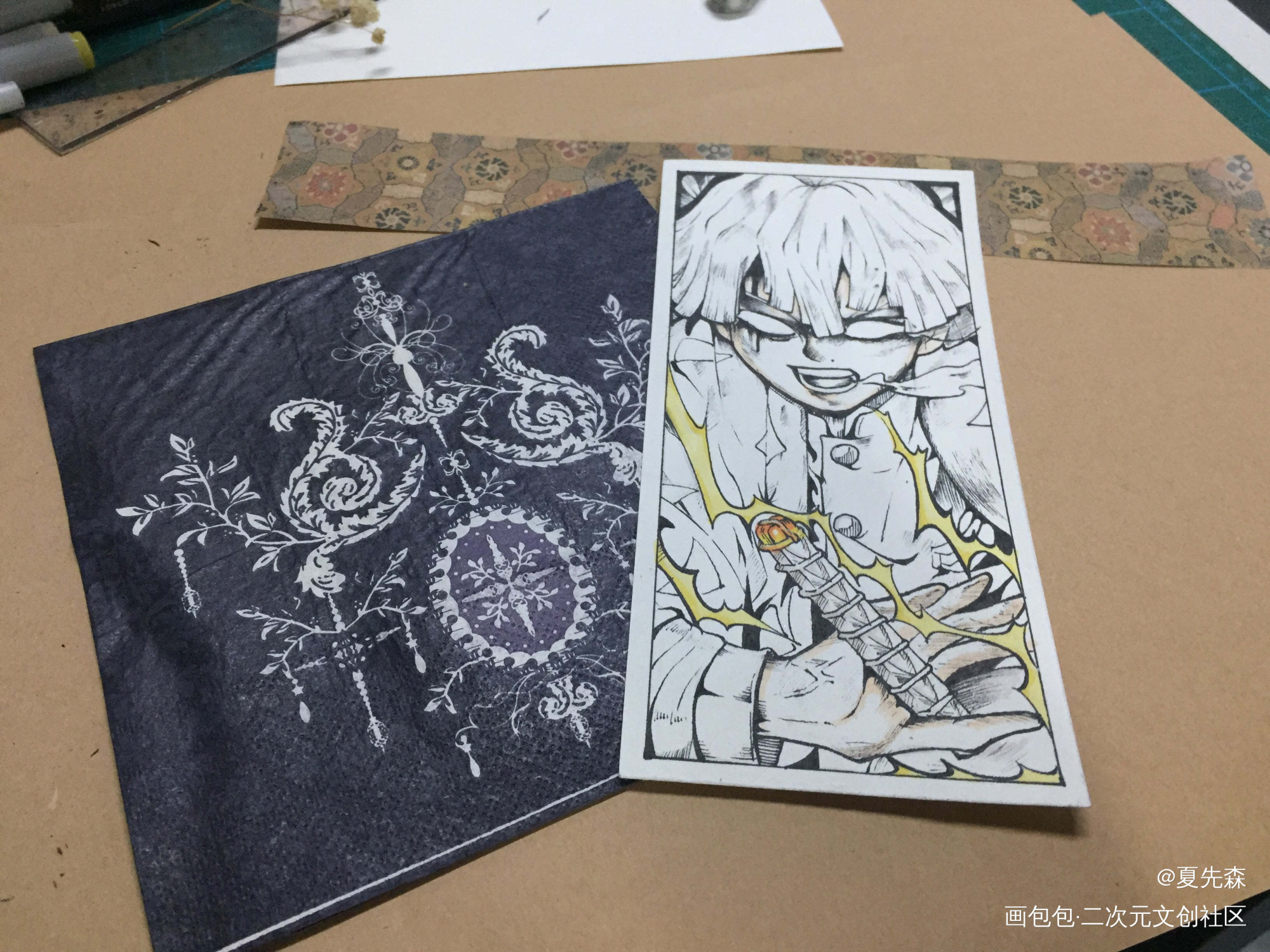 临摹白袋子卡牌系列_鬼灭之刃绘画作品