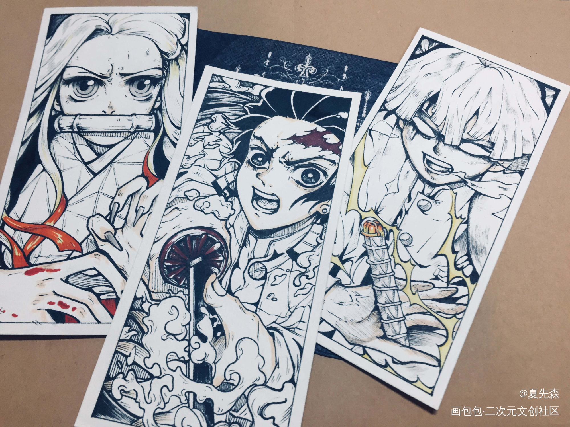 临摹白袋子卡牌系列_鬼灭之刃绘画作品