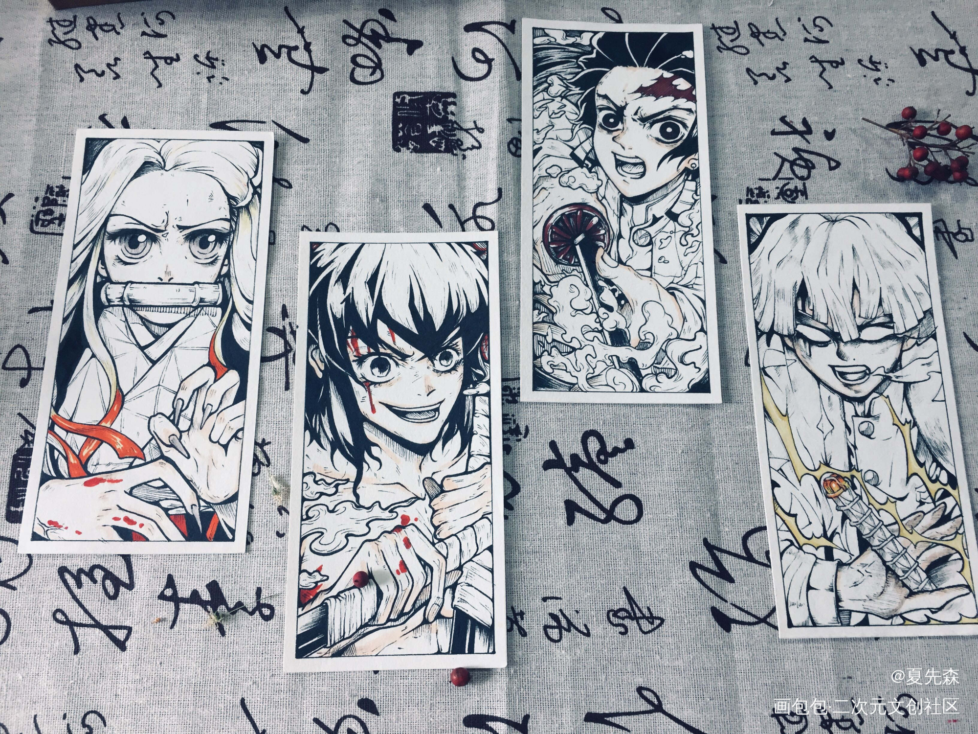 临摹白袋子卡牌系列_鬼灭之刃绘画作品