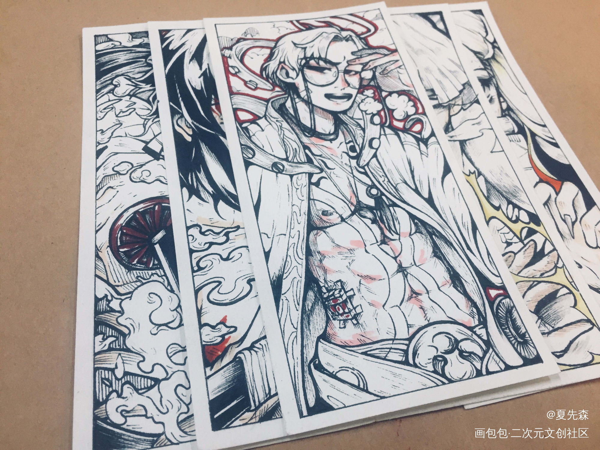 临摹白袋子卡牌系列_鬼灭之刃绘画作品