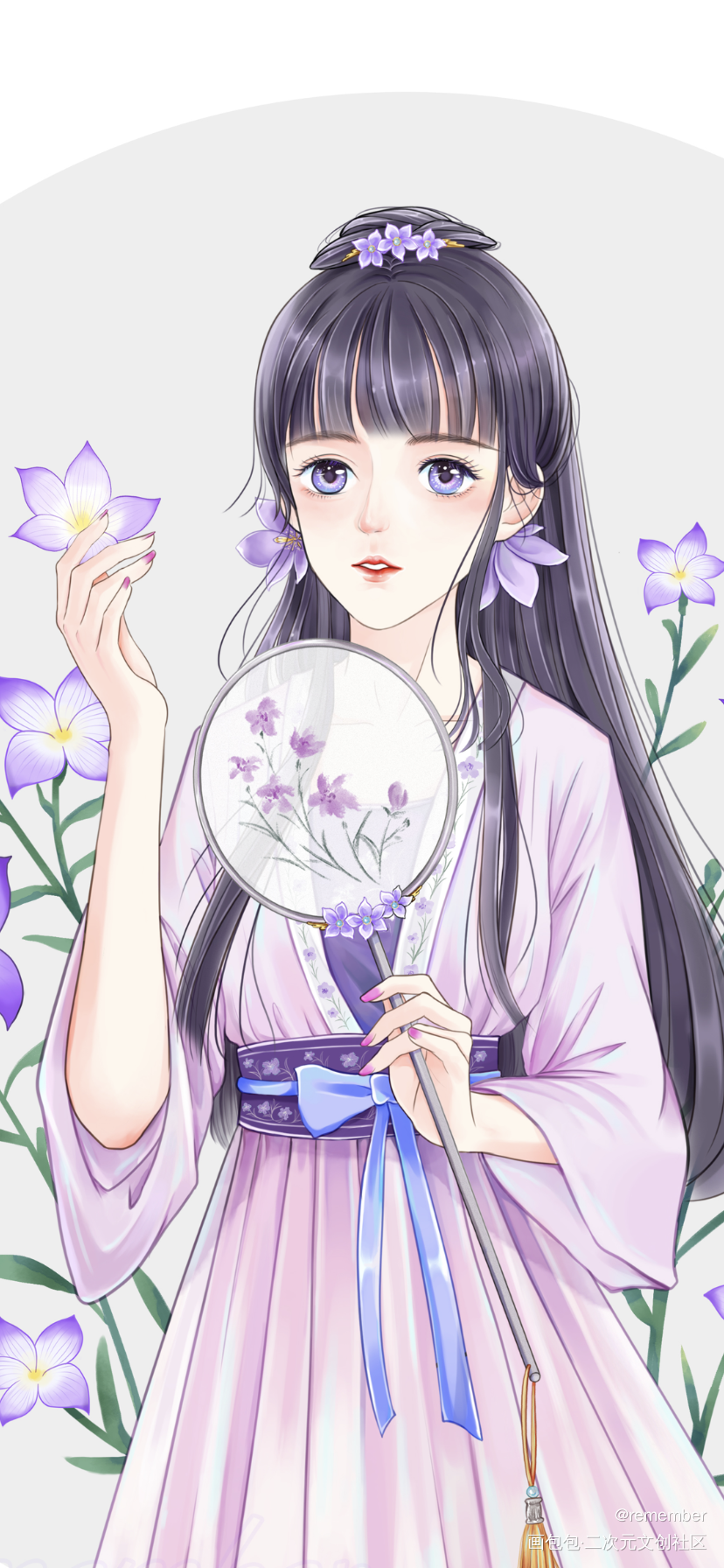古风插画少女 桔梗花_日系求点评求配文我要上首推插画原创人物原创绘画作品