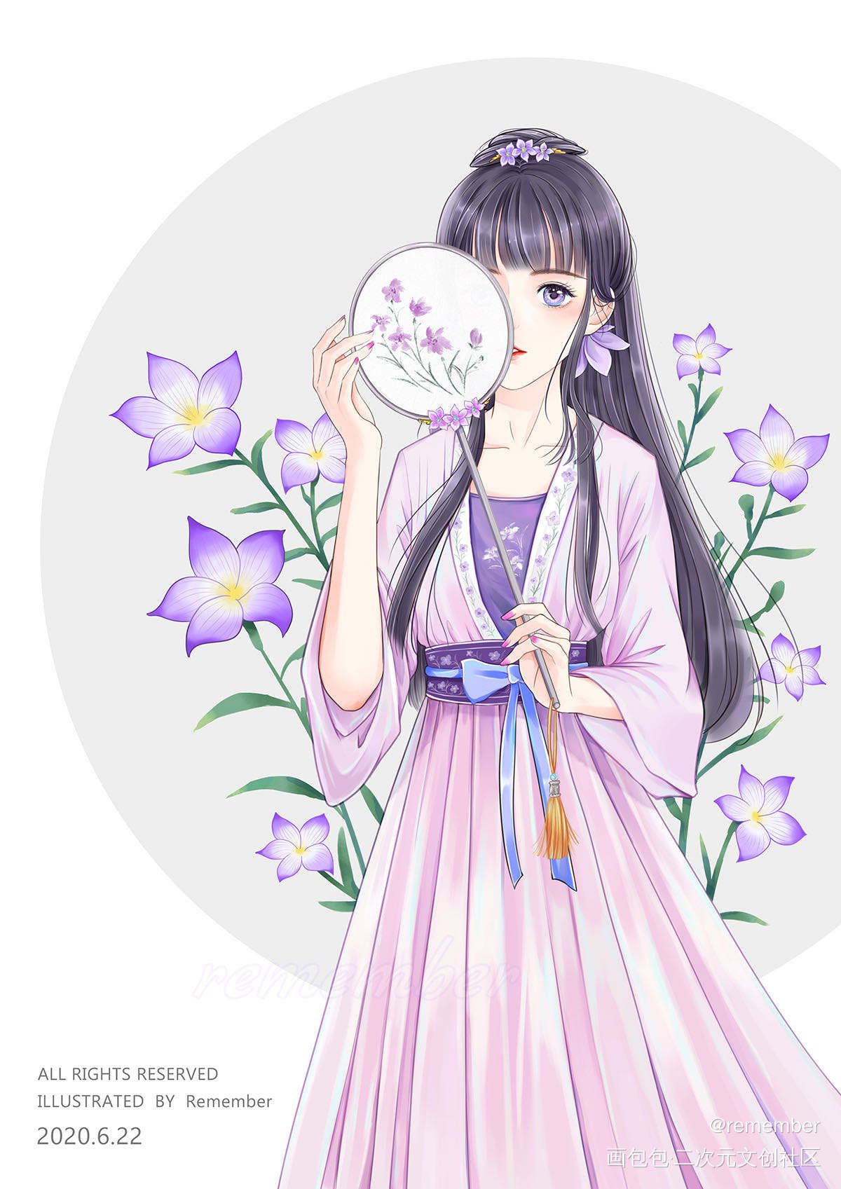 古风插画少女 桔梗花_日系求点评求配文我要上首推插画原创人物原创绘画作品