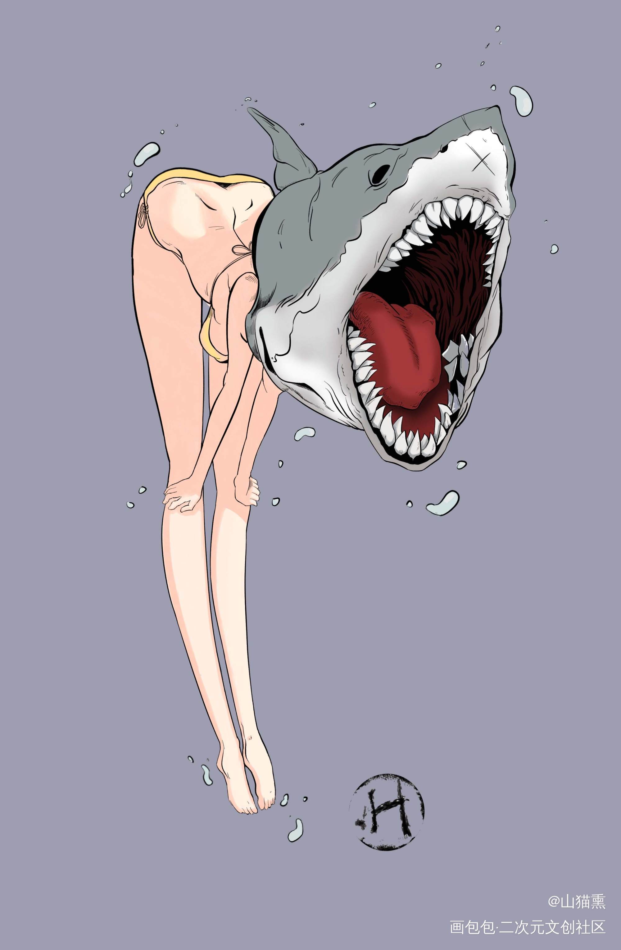 shark girl _Sharkgirl日系插画美人鱼绘画作品