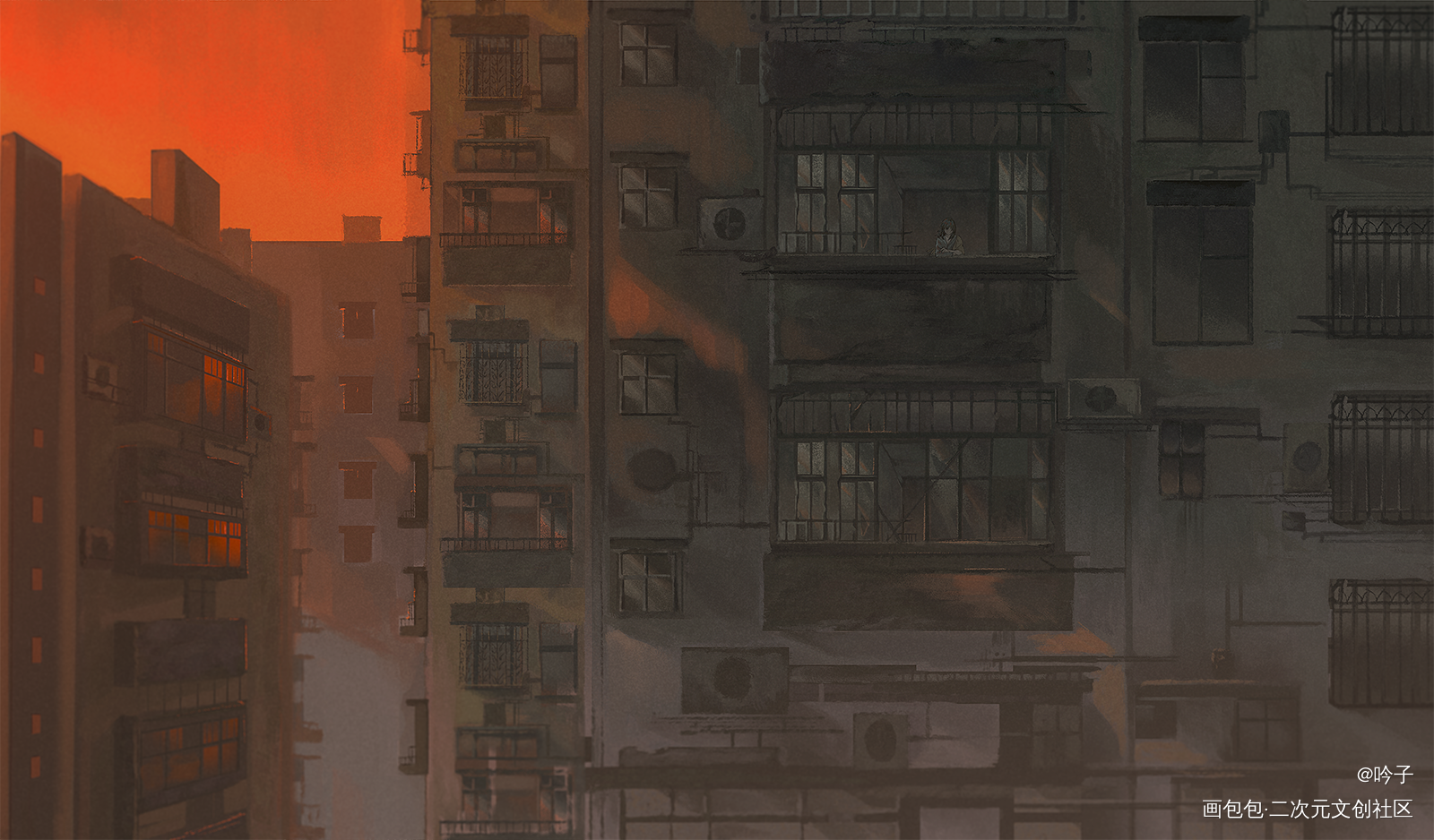 落日中的烟火_原创插画绘画作品