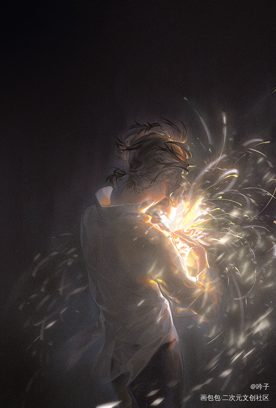 落日中的烟火_原创插画绘画作品